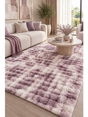 Saraz Halı Bubble Multi Lila Krem Peluş Halı Renk Geçişli Tavşan Tüyü Post Halı Yıkanabilir Kaymaz Taban Yumuşak Salon Halısı