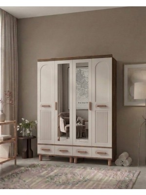 Ozmira Home Gris 4 Kapılı Aynalı Mdf Gardırop