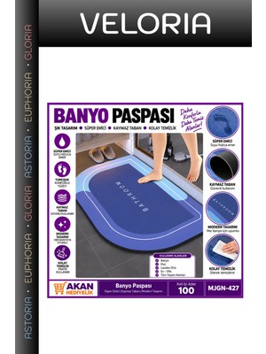 Veloria Özel Üretim Kolay Kullanım Zemin Aksesuarı Pratik Örtü Süper Emici Kaymaz Tabanlı Banyo Paspası