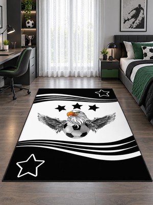 Bebişim Halı Siyah Beyaz Taraftar Desenli Çocuk Odası Halısı