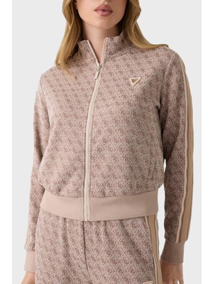Guess 4g Allover Jacquard Tamamı Logolu Dik Yaka Fermuarlı Sweat Kadın Sweat V6BQ27 K7946 Fnnh