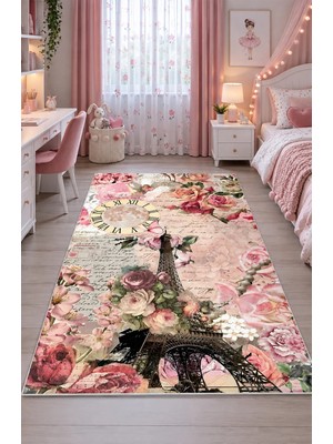 Bebişim Halı Eyfel Kulesi Pembe Paris Kız Çocuk Odası Halısı