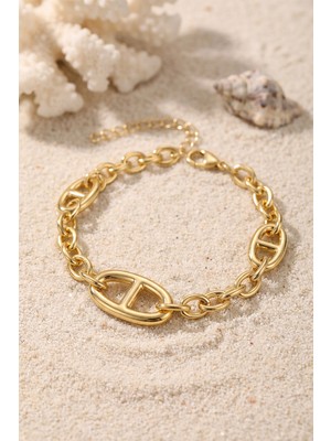 Hace Bazaar Pirinç Gold Renk Gemici Zincir Model Kadın Bileklik TJ-BB8943 -Hcb