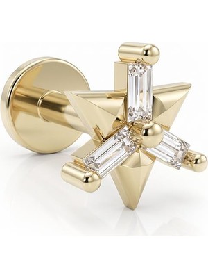 Fiyonk Kuyumculuk 14 Ayar Altın Baget Taşlı Heksagram Piercing