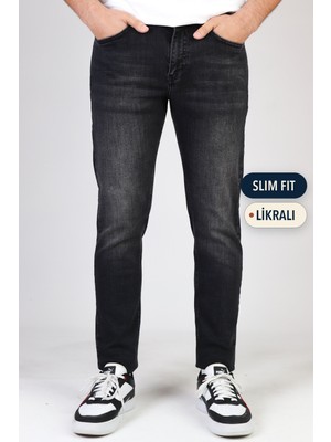 Hlt Jeans Erkek Siyah Taşlamalı Slim Fit Likralı Jean Kot Pantolon HLTHE001971