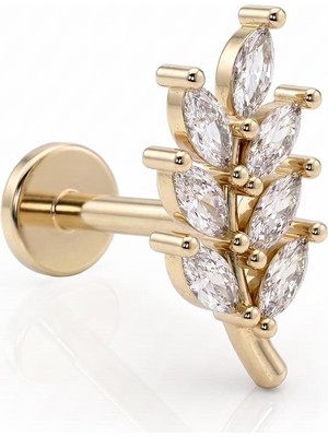 Fiyonk Kuyumculuk 14 Ayar Altın Markiz Taşlı Yaprak Piercing