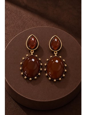 New Obsessions Kahve Taşlı Sallantılı Elite Küpe