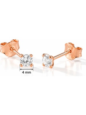 Nereze 925 Ayar Gümüş Rose Kaplama 4 mm Yuvarlak Star Kesim Minimal Tektaş Küpe