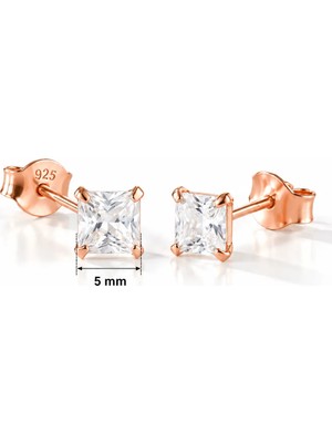 Nereze 925 Ayar Gümüş Rose Kaplama 5 mm Kare Star Kesim Minimal Tektaş Küpe