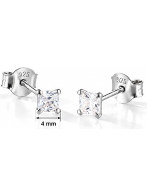 Nereze 925 Ayar Gümüş 4 mm Kare Star Kesim Minimal Tektaş Küpe