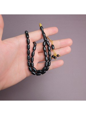 Lapisdo Sıkma Kehribar Kapsül Kesim Altın Renk Püsküllü 7X11MM Tesbih Mavi Yansımalı Siyah