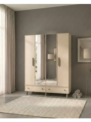Ozmira Home Bonita 4 Kapılı Aynalı Mdf Gardırop