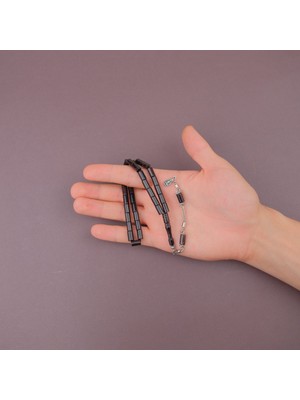 Lapisdo Sıkma Kehribar Kesme Kesim 6X10MM Alpaka Püsküllü Tesbih  Kahverengi