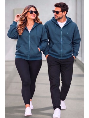 Cast Collection Kadın-Erkek Çift Eş Sevgili Kombin Fermuarlı Kapşonlu Hırka 2'li Takım