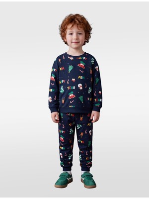 Koton Yılbaşı Baskılı Uzun Kollu Bisiklet Yaka Pamuklu Pijama Takımı