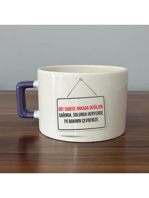 Mor Mürekkep G*t Sadece Arkada Değildir Baskılı Mor Kulplu Kare Kupa