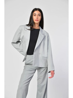 Faf Kruvaze Kapamalı Maskülen Blazer Ceket  - Gri Gri - M/l