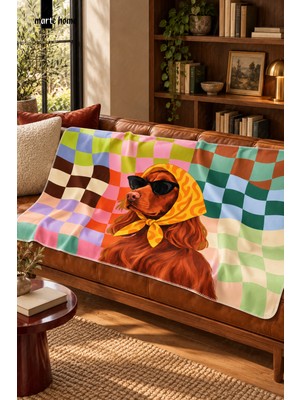 Marte Home Dog - 100X170 cm Renkli Köpek Desenli Tek Taraf Dijital Baskılı Polar Tv Battaniyesi