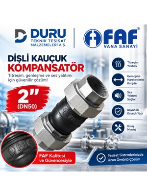 Duru Faf 2" Dişli Kauçuk Kompansatör DN50 – Titreşim ve Genleşme Önleyici Tesisat Kompansatörü