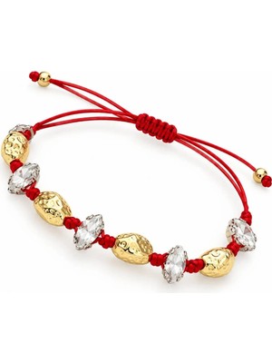 Charmlucky Taşlı-Gold Kırmızı Bileklik