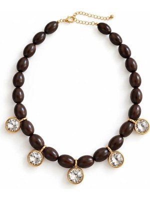 Charmlucky 5 Taş Charm Tahta Boncuk Kolye