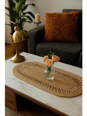 Odiyo Modern Jüt Masa Örtüsü, Doğal Hasır, 30X70 Cm, Çift Taraflı, Oval Desenli