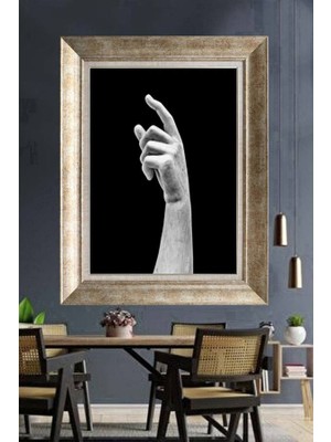 Giyense Tablo Siyah Zemin Beyaz Antik Heykel Eli Sanatsal Çerçeveli Duvar Tablosu Modern Poster