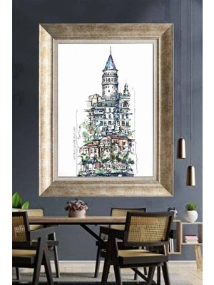 Giyense Tablo Xtina Gavrilova Galata Kulesi ve Istanbul Manzaralı Çerçeveli Duvar Tablosu Modern Poster