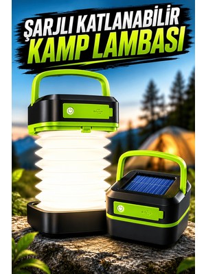 Astraltech Güneş Enerjili LED Lamba Kamp Lambası Katlanabilir Lamba USB Şarjlı