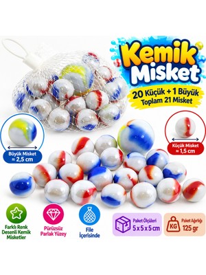 Marka Kolik Kemik Misket File Içerisinde 20 Küçük 1 Büyük Misket