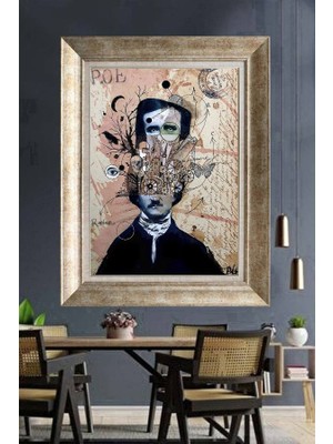 Giyense Tablo Edgar Allan Poe Sanat Kolajı ve Illüstrasyon Çerçeveli Duvar Tablosu Modern Poster