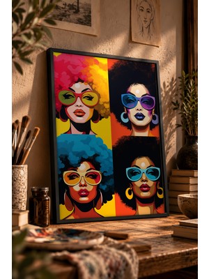 Painted Anarchy Canlı Pop Art Afro Illüstrasyonu Siyah Çerçeveli Tablo - Pop Art Duvar Dekoru