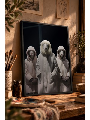 Painted Anarchy Podyumda Şapkalı Kedi Siyah Çerçeveli Tablo - Moda Duvar Dekoru