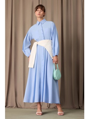 Touche Prive Beli Lastikli Poplin Elbise