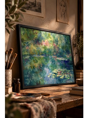 Painted Anarchy Giverny Japon Köprüsü Bahçesi Siyah Çerçeveli Tablo - Empresyonist Duvar Dekoru
