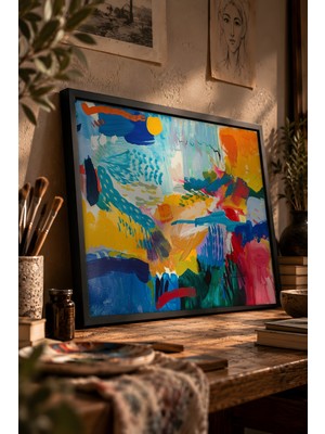 Painted Anarchy Renkli Basit Figür Kompozisyonu Siyah Çerçeveli Tablo - Pop Art Duvar Dekoru