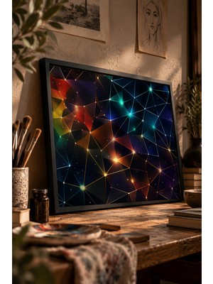Painted Anarchy Geometrik Dünya ve Galaksi Kompozisyonu Siyah Çerçeveli Tablo - Minimalist Duvar Dekoru