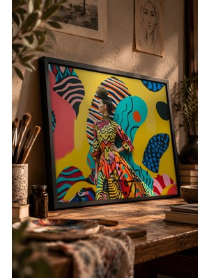 Painted Anarchy Canlı Elbiseli Kadın Portresi Siyah Çerçeveli Tablo - Fovist Duvar Dekoru