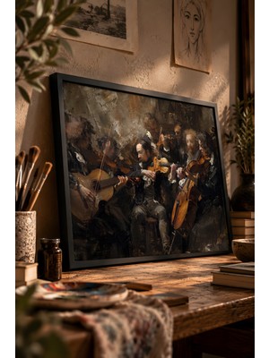 Painted Anarchy Enstrüman Çalan Figür Grubu Siyah Çerçeveli Tablo - Barok Duvar Dekoru