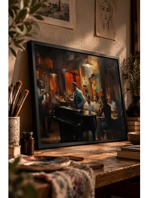 Painted Anarchy Soulful Harlem Caz Kulübü Ambiyansı Siyah Çerçeveli Tablo - Müzikal Duvar Dekoru