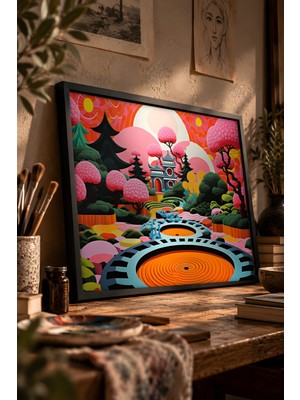 Painted Anarchy Pop Art Parlak Zen Kompozisyonu Siyah Çerçeveli Tablo - Pop Art Duvar Dekoru