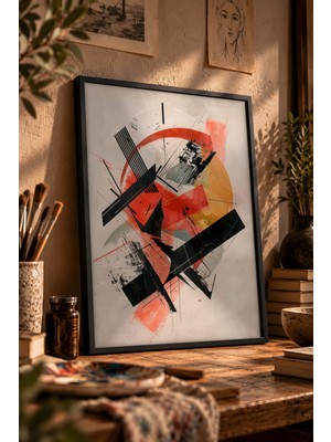 Painted Anarchy Daraltılmış Şekil ve Negatif Alan Siyah Çerçeveli Tablo - Minimalist Duvar Dekoru