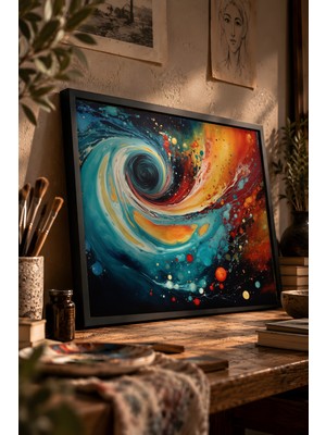 Painted Anarchy Galaksi Soyut Patikaları Siyah Çerçeveli Tablo - Soyut Duvar Dekoru