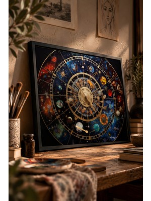 Painted Anarchy Yıldızlar Arası Zodyak Panoraması Siyah Çerçeveli Tablo - Modern Duvar Dekoru
