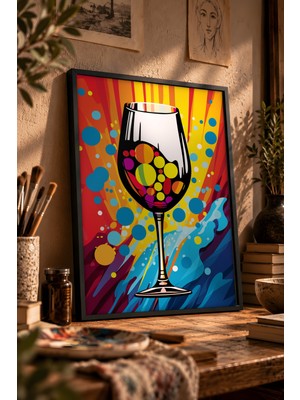 Painted Anarchy Pop Sanatı Ilhamlı Şarap Kompozisyonu Siyah Çerçeveli Tablo - Pop Art Duvar Dekoru