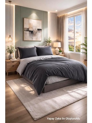 Odea Tek Kişilik Battal Boy,çift Kişilik Nevresim Takımı (Lastikli Çarşaf+Yastık Kılıfı+Yorgan Kılıfı) Çift Yönlü Pamuk-Polyester 90X190 100X200 120X200 160X200 180X200 200X200 (Antrasit-Gri, 100X200)