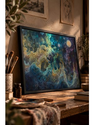 Painted Anarchy Kozmik Varlıklar Dizimi Siyah Çerçeveli Tablo - Metafizik Duvar Dekoru