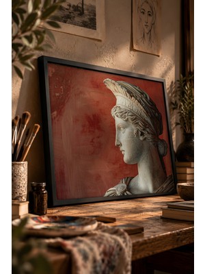 Painted Anarchy Athena Heykeli Profili Siyah Çerçeveli Tablo - Neoklasik Duvar Dekoru