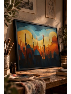Painted Anarchy Yağlıboya Cami Soyutlama Siyah Çerçeveli Tablo - Post-Empresyonist Duvar Dekoru