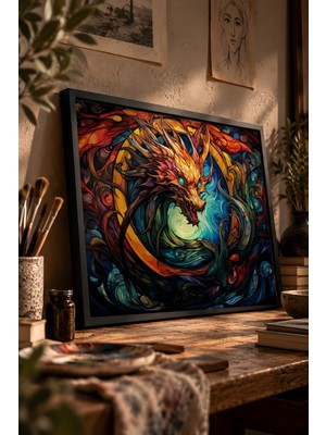 Painted Anarchy Dönen Ejderha Hareketi Siyah Çerçeveli Tablo - Figür Duvar Dekoru
